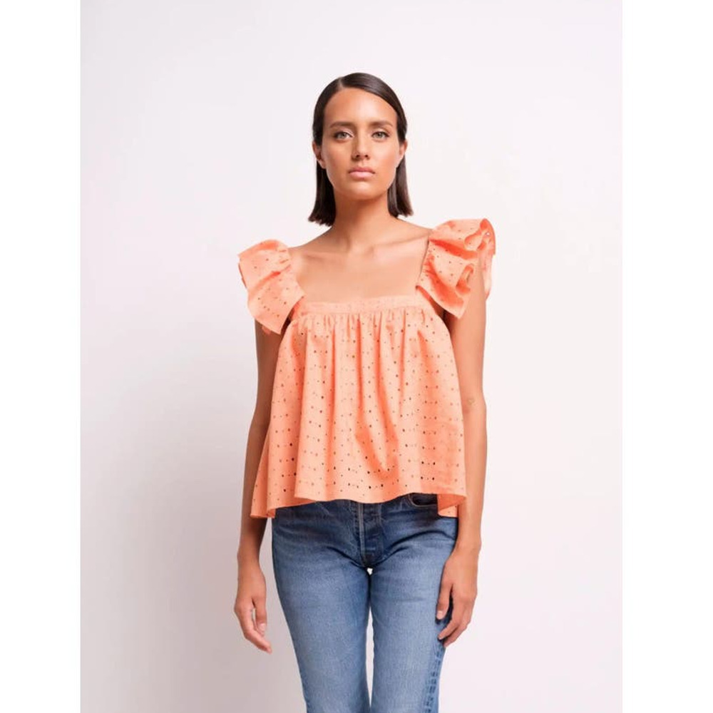 Katharine Kidd Ruffle Orange Eyelet Juno Top NEW (size L)